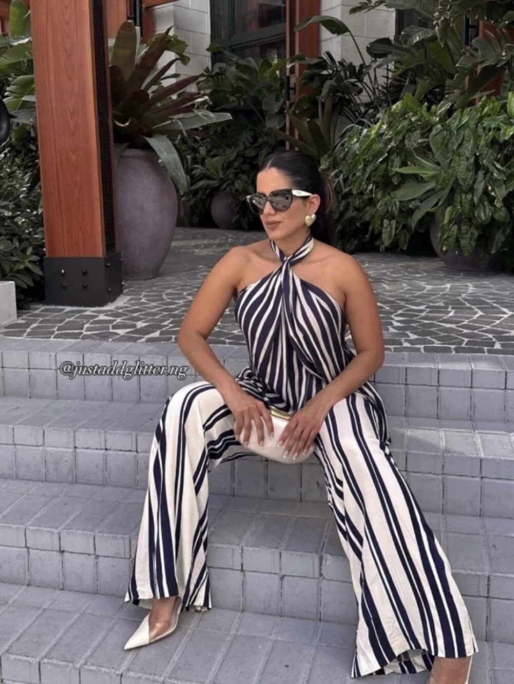 Viral Zara s Navy Striped Pant & Halter Top set NWT-Med-revole - Picture 5 of 15